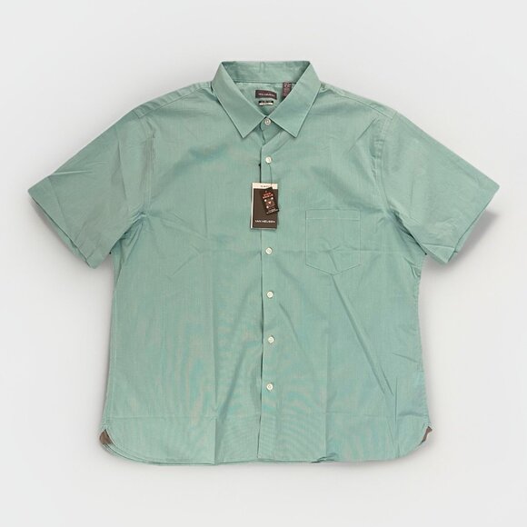 Van Heusen Men's Short Sleeves Button Up Shirt SIze XXL Green Slim Fit NWT $55 - Picture 1 of 16